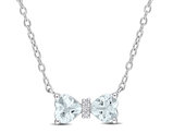 7/10 Carat (ctw) Aquamarine Heart Bow Pendant Necklace in Sterling Silver with Chain